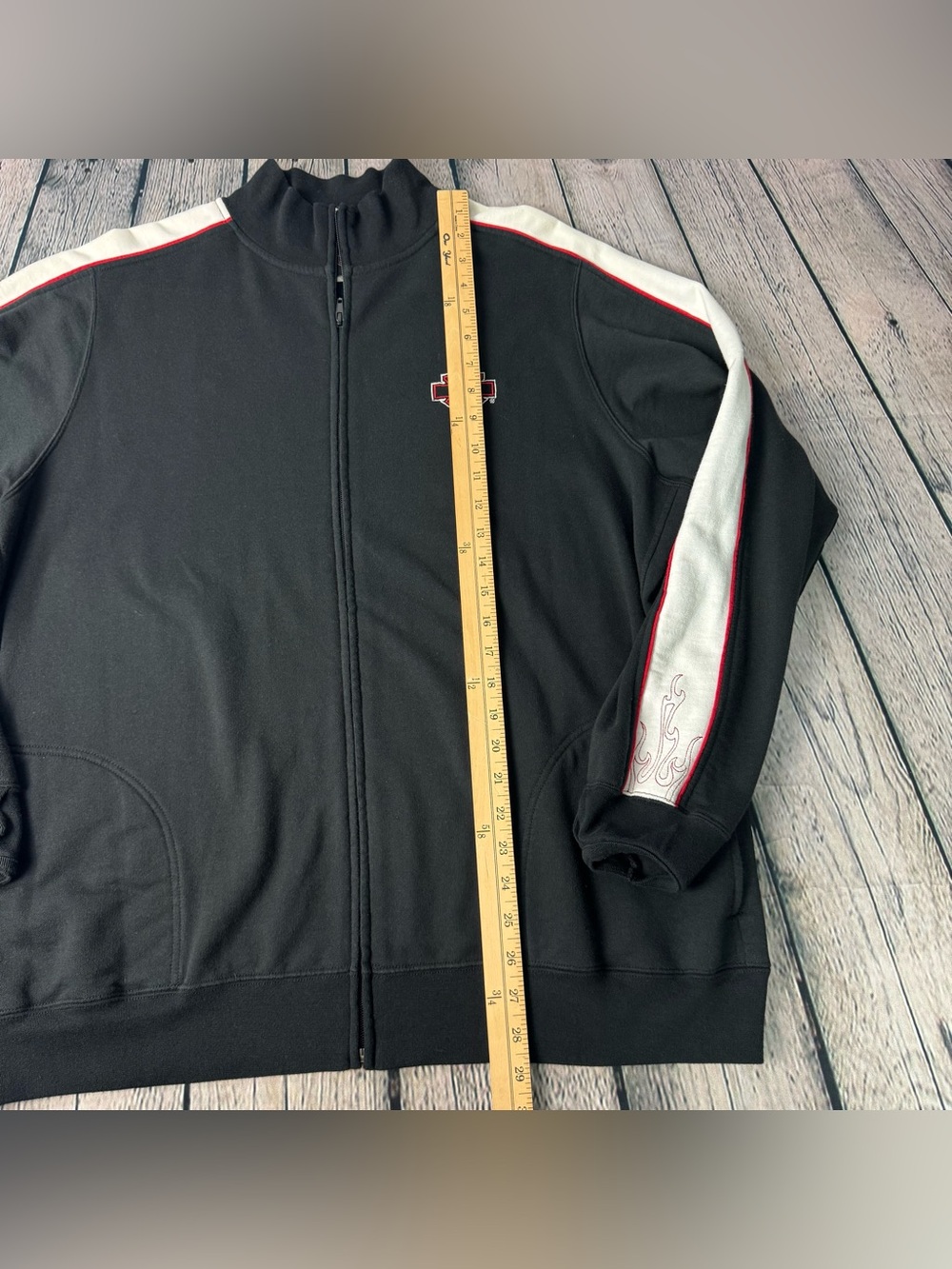 Harley-Davidson Black Track Zip Sweater with White Sleeves and Red Piping - Picture 4 of 13